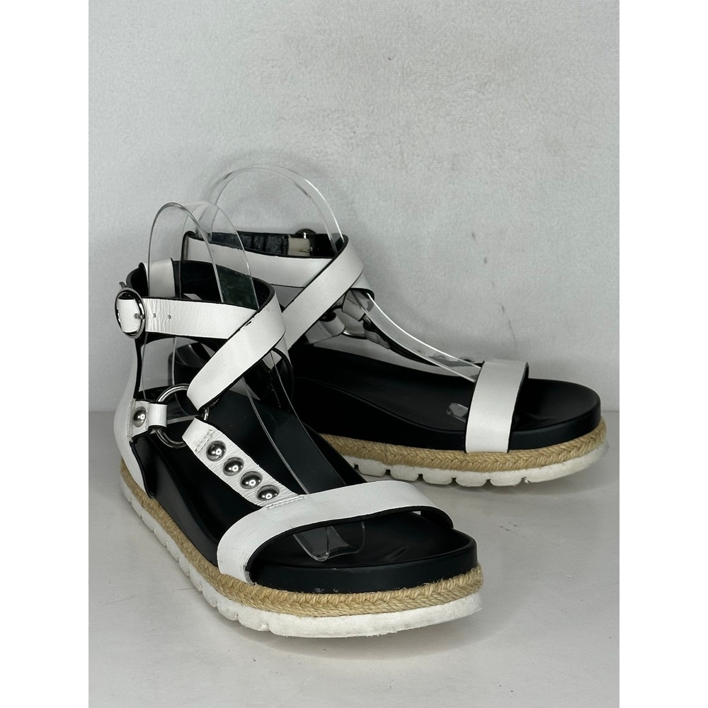 Bleecker & Bond Miki Black White Leather Studded Platform Espadrille Sandals 7M